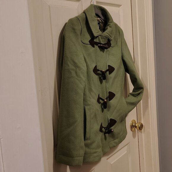 GAP Olive Green Cropped Style Wool Blend Horn Button Toggle Coat Jacket - Picture 7 of 8